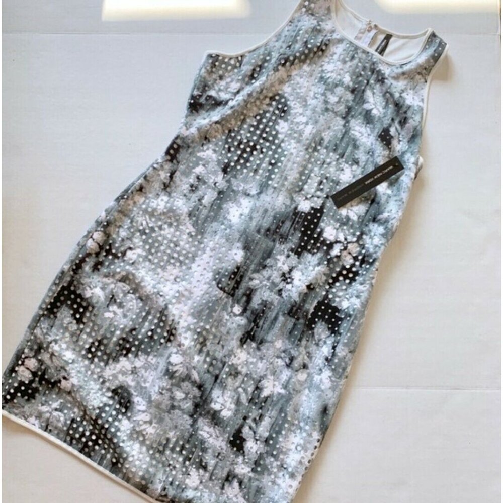 Andrew Marc New York Sheath Dress Cutout Scuba Floral Abstract NWT Size 12 Gray - Picture 4 of 8